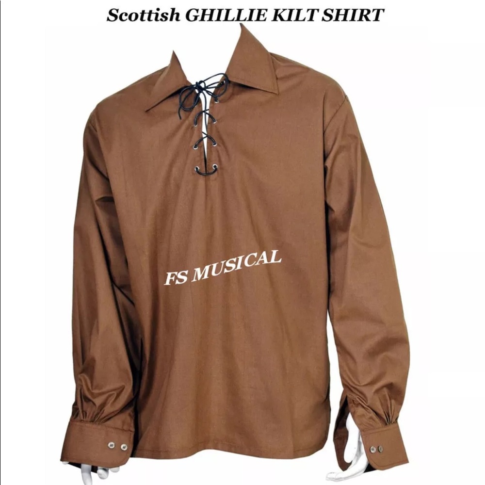 Scottish GHILLIE KILT SHIRT in BROWN Color